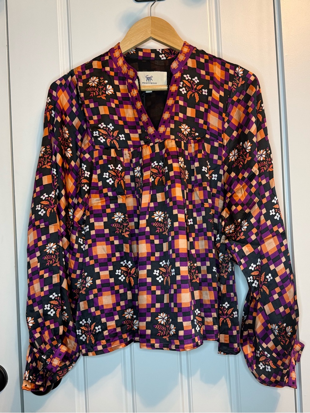 NWT Printfresh Tides Turned Blouse in Tomorrow Tapestry, Violet Breeze, M